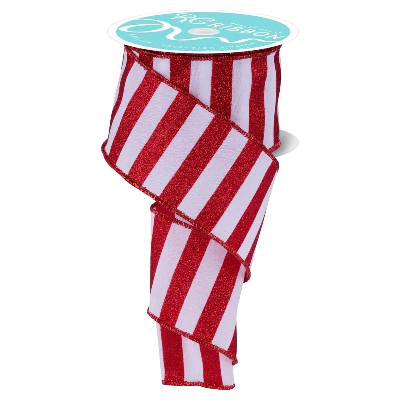 2.5" Horizontal Glitter Stripes Ribbon: Red & White (10 Yards)